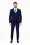 Men's Navy Statement Ticket Pocket Peak Lapel Wool Double Breasted Vest Suit with Silver Buttons – Modern Fit