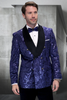 Men’s Navy Floral Jacquard Tuxedo Jacket – Double Breasted Blazer with Black Shawl Lapel