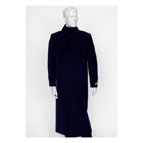 Mens Navy Notch Lapel Full Length All Weather Coat Duster Maxi Coat