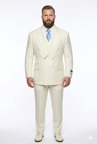 Tiglio Italian Suit - Real Wool Fabric Super 150's EST Off-White, Wide Leg Suit & Vest in Color Off-White