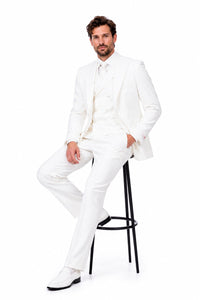 Tiglio Italian Suit - Real Wool Fabric Super 150's San Giovesse off White, Wide Leg Suit & Vest super 150" wool in Color Off White