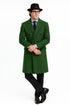 Double Breasted Long Overcoat One Chest Pocket Olive Green - Mens Car Coat Mens Topcoat