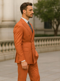 Men’s Orange Striped Double-Breasted Suit – Groom & Party Style