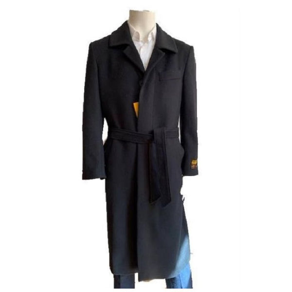 Mens Overcoat - Black Full Length Topcoat - Wool Coat