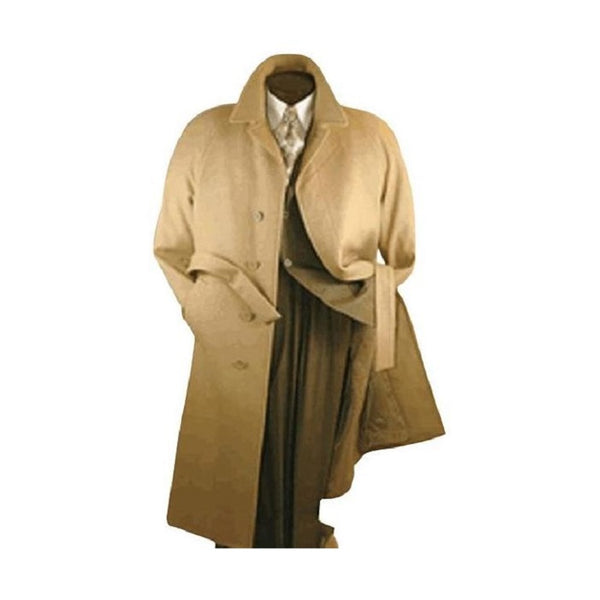 CAMEL PEAK LAPEL SELF BELT WOOL TOPCOAT