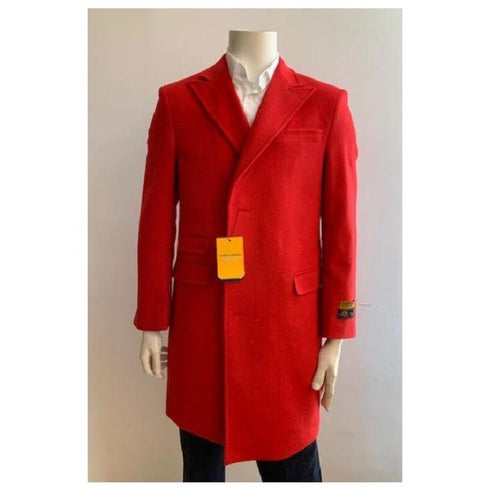 Mens Overcoat - Peak Lapel 1920s Style - Wool and Cashmere Car Coat Red