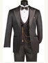 Mens Paisley Black Prom Tuxedo – 3-Piece Wedding Suit with Satin Peak Lapel & Double-Breasted Vest