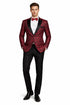 Mens Paisley Embroidered Regular Fit Paisley Pattern Tuxedo in Red