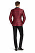 Mens Notch Label Paisley Velvet Prom and Wedding Tuxedo Jacket in Red