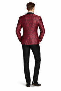 Mens Paisley Embroidered Regular Fit Paisley Pattern Tuxedo in Red