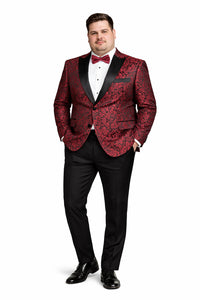 Mens Notch Label Paisley Velvet Prom and Wedding Tuxedo Jacket in Red