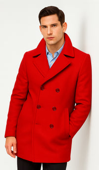 Mens Peacoat 3xl - Mens Peacoat xxl - burgundy coat Peacoat