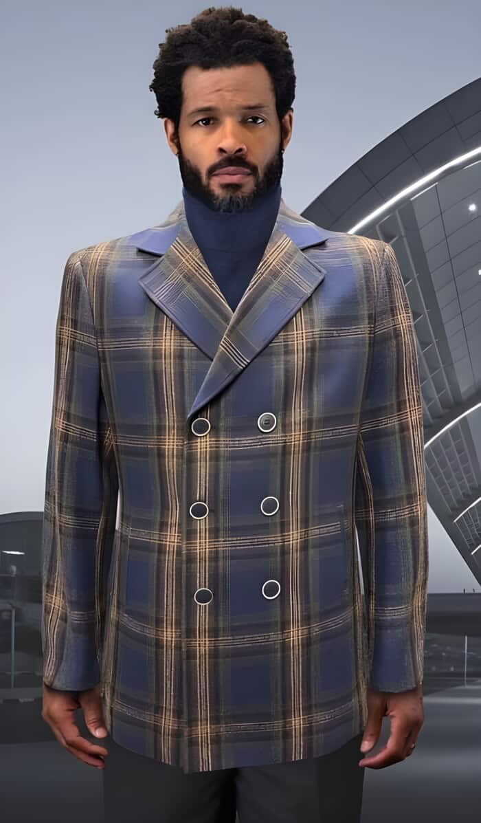Mens Royal Blue Overcoat - Blue Topcoat  With Fur Collar - Mens Car Coat