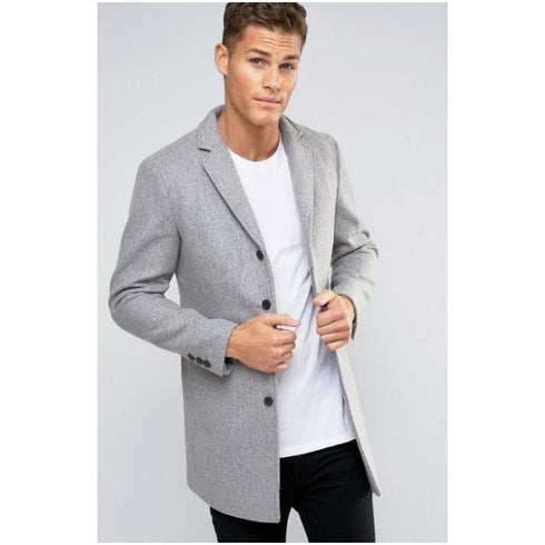 Mens Peacoat Slim Fit - Fitted Wool Peacoat - Light Grey Wine Slim Cut