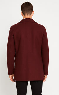 Mens Peacoat Slim Fit - Fitted Wool Peacoat - Slim Cut -Burgundy Wine