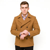 Mens Peacoat Wool Fabric Double breasted Style Coat in 10 Colors