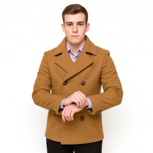 Mens Peacoat Wool Fabric Double breasted Style Coat in 10 Colors