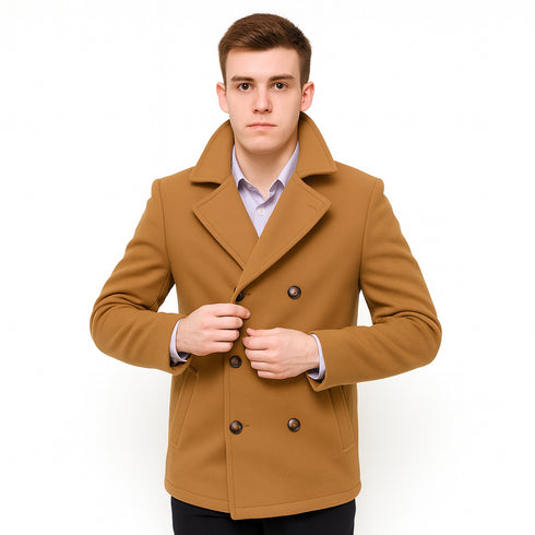 Mens Peacoat Wool Fabric Double breasted Style Coat in 10 Colors
