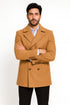 Mens Peacoat Wool Fabric Double Breasted - Tan