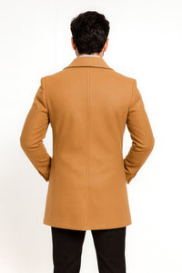 Mens Peacoat Wool Fabric Double Breasted - Tan
