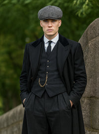 Mens Peaky Blinders Costume - peaky blinder outfit - Include peaky blinder actor cap Thomas Shelby Black Suit Overcoat & Hat