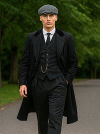 Mens Peaky Blinders Costume - peaky blinder outfit - Include peaky blinder actor cap Thomas Shelby Black Suit Overcoat & Hat