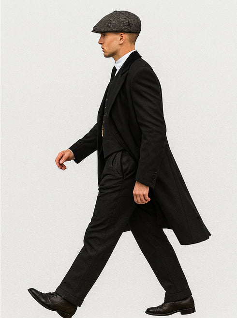 Mens Peaky Blinders Costume - peaky blinder outfit - Include peaky blinder actor cap Thomas Shelby Black Suit Overcoat & Hat