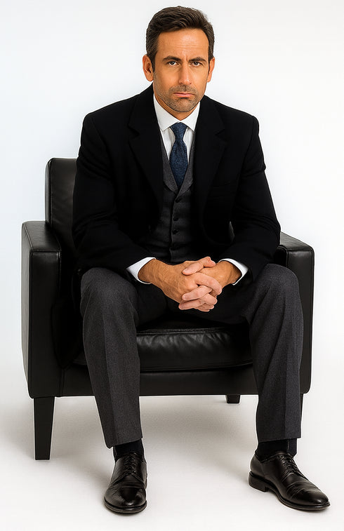 Mens Peaky Blinders Michael Gray Vested Suit & Black Overcoat Costume