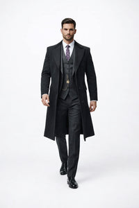 Mens Peaky Blinders Costume Thomas Shelby 3PC Suit & Black Overcoat