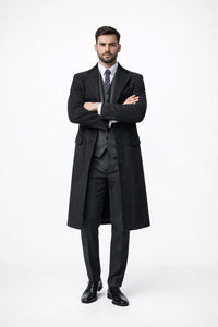 Mens Peaky Blinders Costume Thomas Shelby 3PC Suit & Black Overcoat