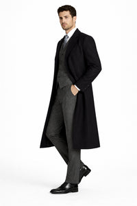 Mens Peaky Blinders Costume Thomas Shelby Grey Vested Suit with Black Overcoat & Hat