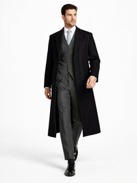 Mens Peaky Blinders Costume Thomas Shelby Grey Vested Suit with Black Overcoat & Hat