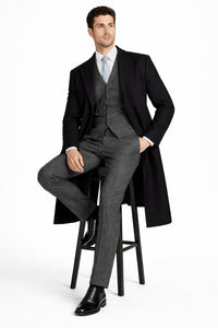Mens Peaky Blinders Costume Thomas Shelby Grey Vested Suit with Black Overcoat & Hat