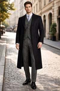 Mens Peaky Blinders Costume Thomas Shelby Grey Vested Suit with Black Overcoat & Hat