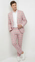 Mens Pink and Black Plaid Designer Suit Set – Stylish Suit with Check Pattern Jacket and Windownpane Summer Color