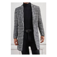 Mens Plaid Overcoat - Black and White Wool Peacoat