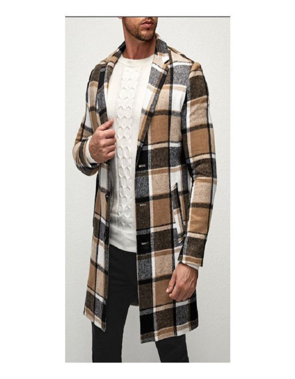 Mens Plaid Overcoat Camel Wool Peacoat – OvercoatUSA