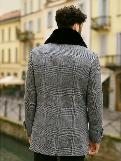 Mens Plaid Overcoat - Gray Wool Peacoat Plaid Topcoats