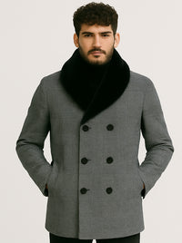 Mens Plaid Overcoat - Gray Wool Peacoat Plaid Topcoats