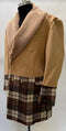 Mens Plaid Overcoat - Hounstooth Checker Pattern Topcoat - Khaki ~ Brown