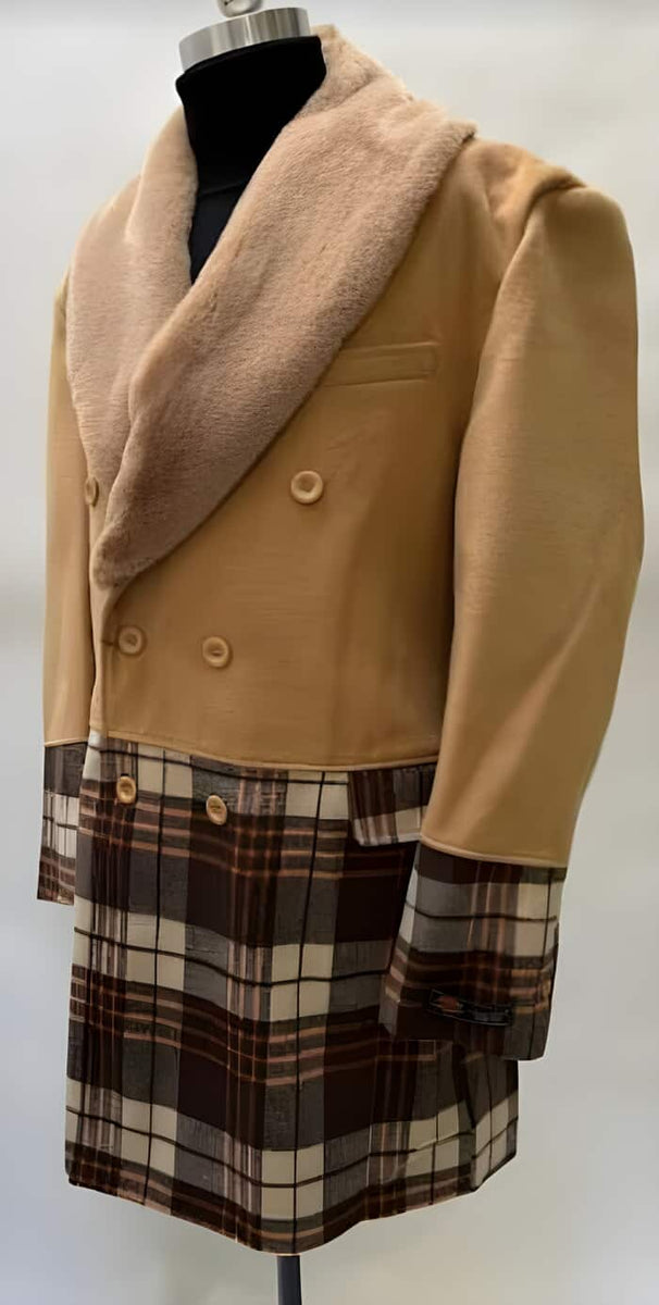Mens Plaid Overcoat - Hounstooth Checker Pattern Topcoat - Khaki ...