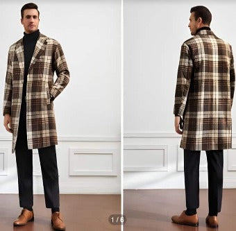 Mens Plaid Overcoat - Hounstooth Checker Pattern Topcoat - Multi-color