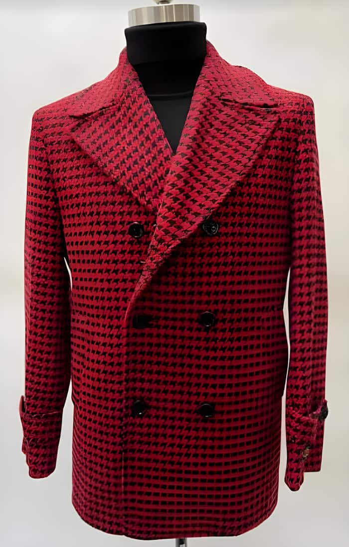 Mens Plaid Overcoat - Hounstooth Checker Pattern Topcoat - Red ...