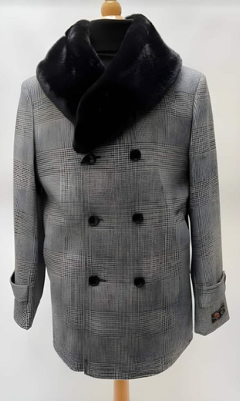 Mens Gray Plaid Overcoat - Wool Peacoat - Plaid Topcoats