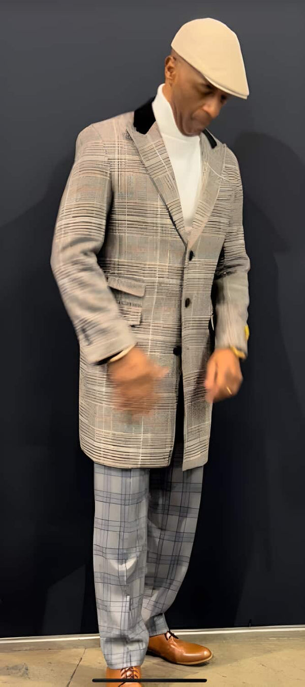 Mens Plaid Overcoat in Beige