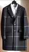 Mens Plaid Overcoat - Wool Peacoat - Plaid Topcoats Dark Gray