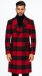 Mens Plaid Overcoat - Wool Peacoat - Red Plaid Topcoats