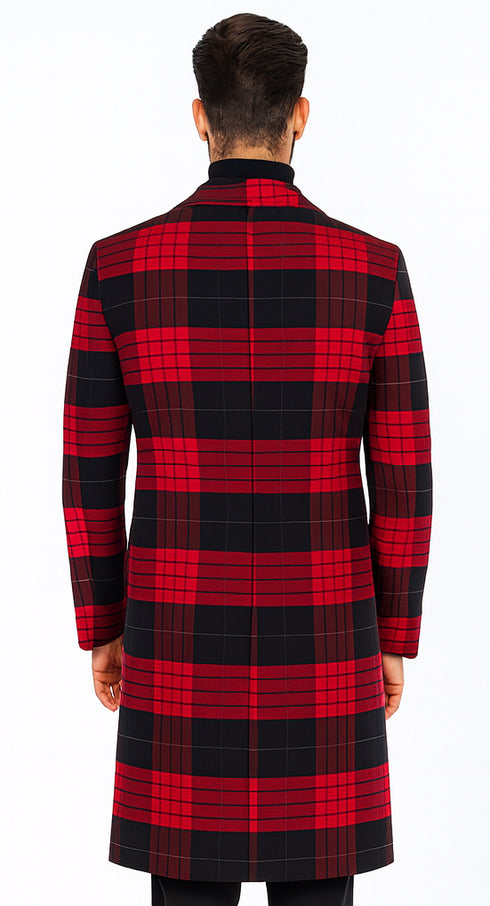 Mens Plaid Overcoat - Wool Peacoat - Red Plaid Topcoats