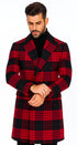 Mens Plaid Overcoat - Wool Peacoat - Red Plaid Topcoats