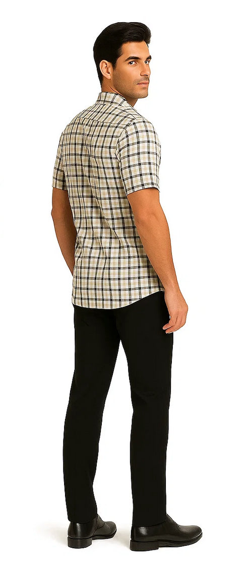 Mens Plaid Walking Suit in Black by Dreams by Zacchi – 2 Piece Leisure Outfit with Matching Shirt and Pants - $99